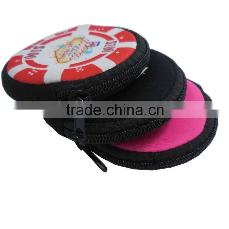 eco-friendly neoprene waterproof mini pouch, round shape wallet/purse handbag, pocket money/keys mini handbag for gift