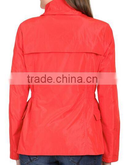 new design 100% polyester waterproof womens parka jakcet in red color