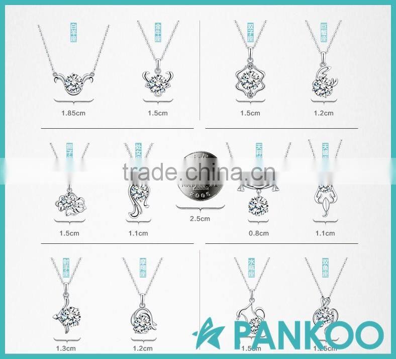 Hot sale fashion 12 zodiac signs pendant,925 sterling silver cz pendant necklace for women