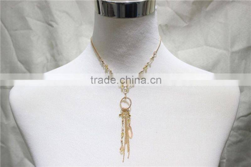 Newest Gold Peach Clear Seed Bead Pendant Hanging 5 Different Chain Triple Necklace2016 Fashion Style Wholesale