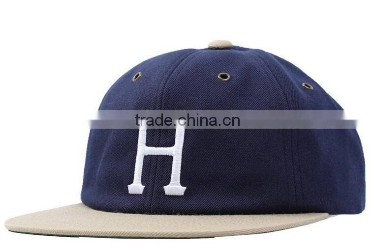 Guangzhou Daijun OEM New Design High Quality Metal Eyelets Custom Embroidered logo Snapback Men Blue Wool Cap