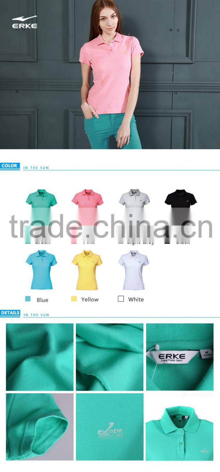 ERKE 2015 classic design women's polo T-shirt colorful lover's T-shirt couple style cotton t-shirt for women and girl