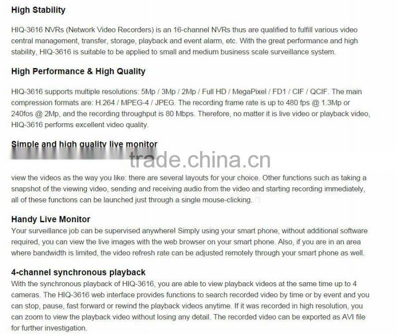 5 Megapixel / Full HD H.264 16 Channel Standalone IP NVR