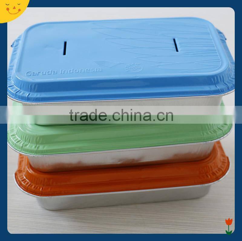 Aluminum foil airline food packing container with colorful lids