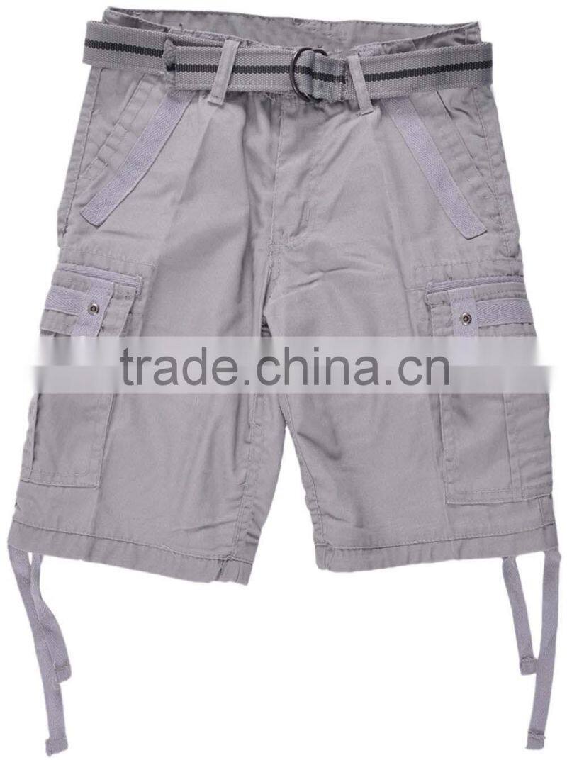 Canvas Cotton Woven Belt Casual Boys Pocket Cargo Shorts
