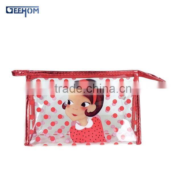 ladies portable standing webbing plastic pvc pouch