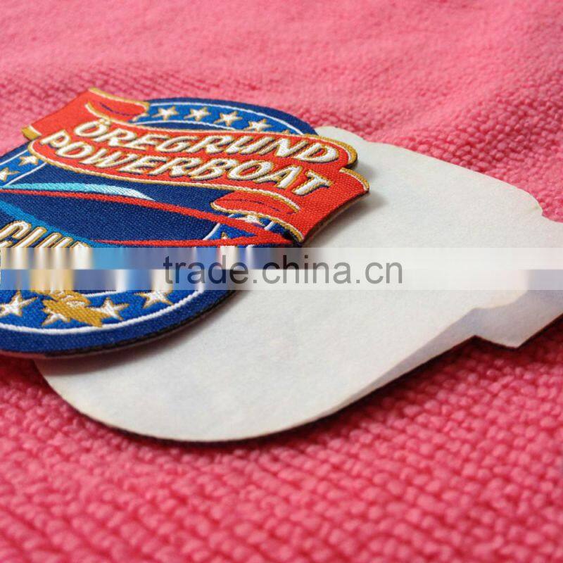 laser cut outline shape iron on woven patch,woven badge for uniform