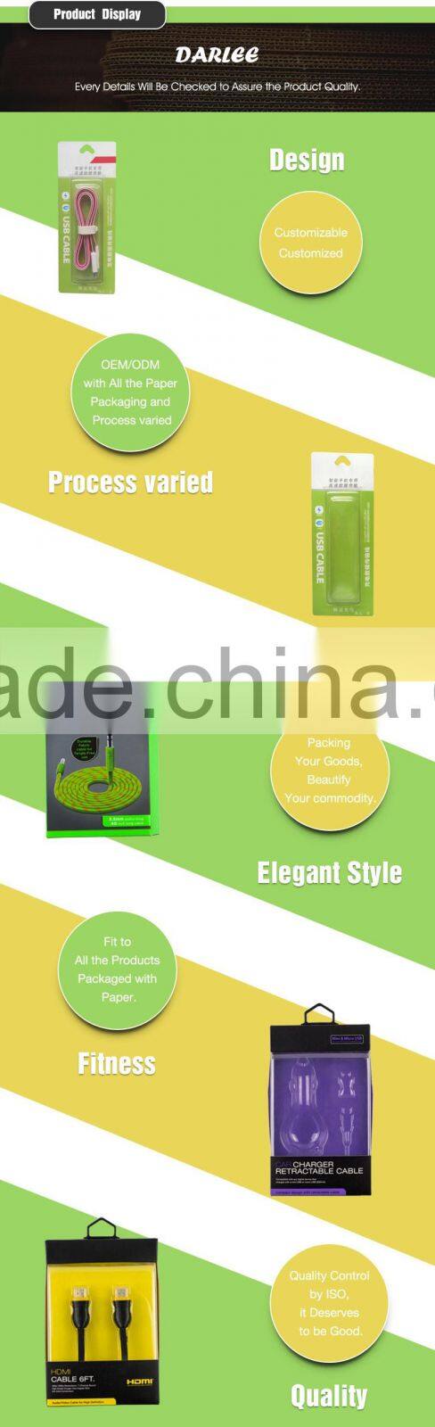 Embossing recyclable custom logo hdmi cable paper package boxes