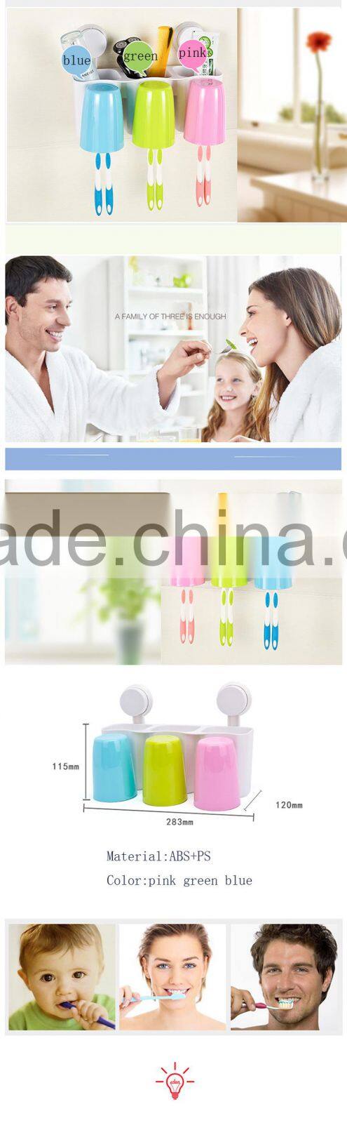 popular candy style Suction Cup 3 Tooth Mug+6 toothbrush Holder Toothpaste Hanger bathroom Storage Set