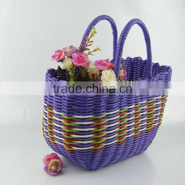 Plastic wicker woven home sundries storage basket vegetable shopping hand basket