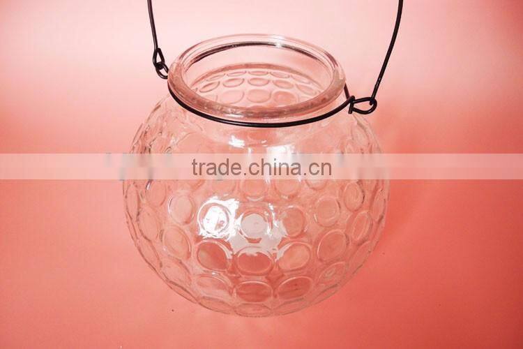 transparent pumpkin shape glass candle jar with metal holder