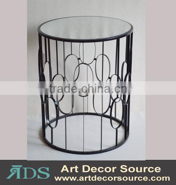 New design metal table with mirror decor, flower reflection