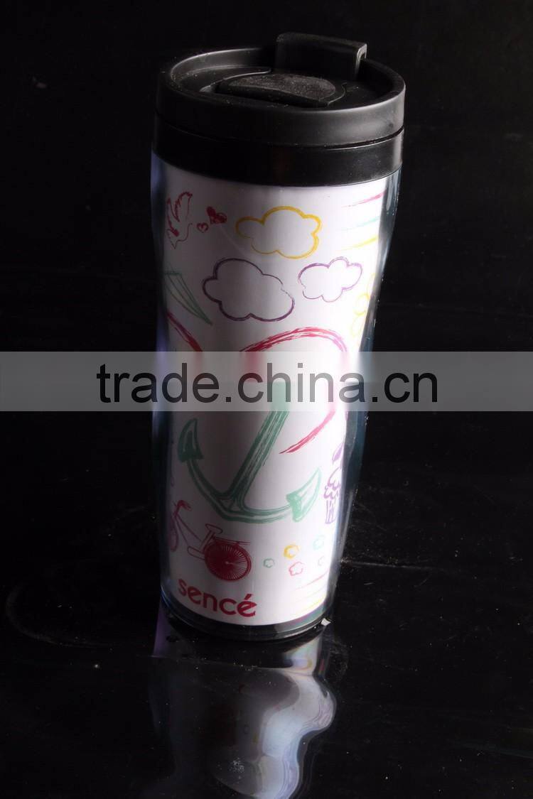 Plastic Paper Insert Coffee Thermos Travel Mug 12Oz