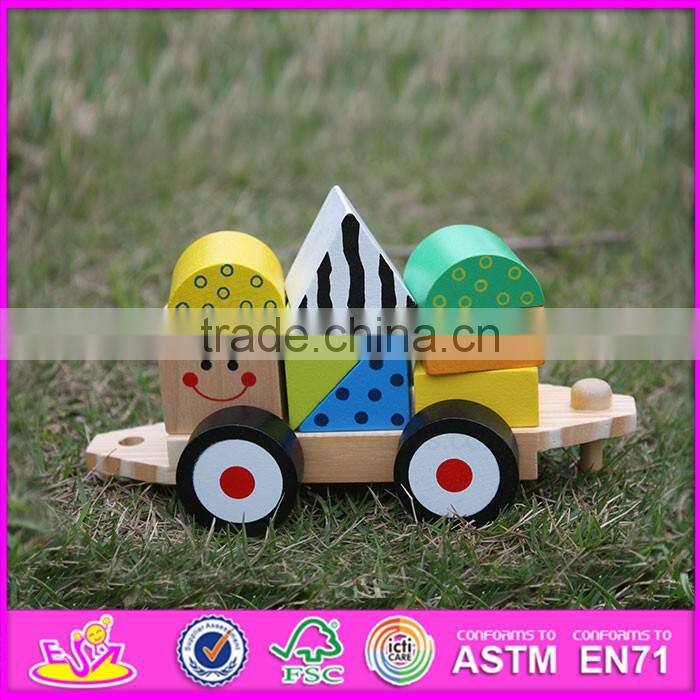 2016 new products kids wooden building blocks train set W04A265