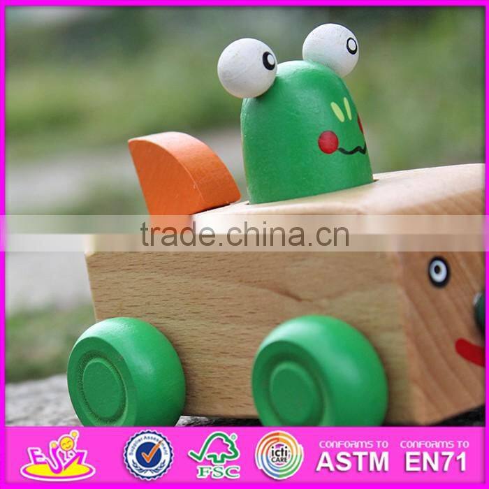 2017 New products funny frog car children toy wooden animals W04A323