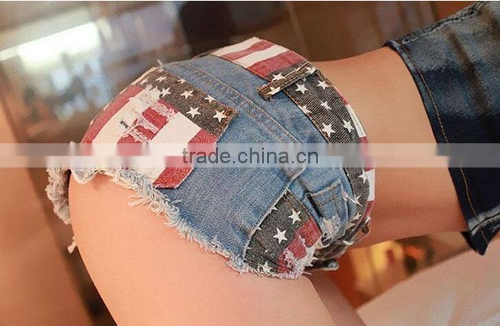 LSexy Short Jeans Women American US Flag Mini Shorts Jeans Short Hot Pants Denim Low Waist Stars Stripes Size :S