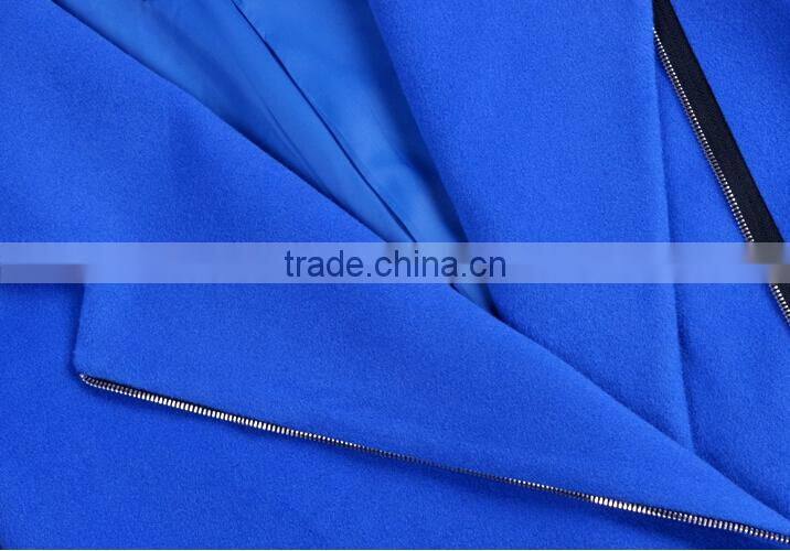 latest ladies quality overcoat blue wool/polyester woman factory wholesale coat