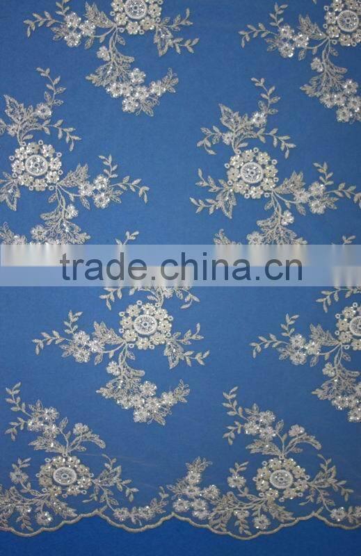 Hot sale african new design embroidery sequins tulle fabric