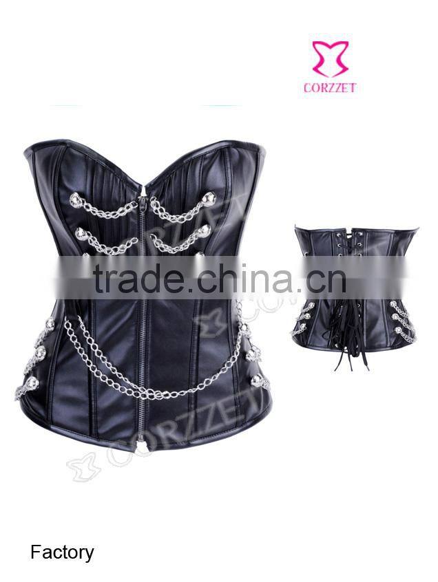Leather Zipper Overbust Chain Girdle Classical Corset