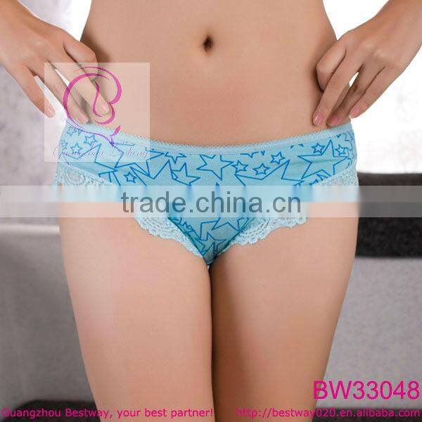 Ladies blue star underwear with lace trim