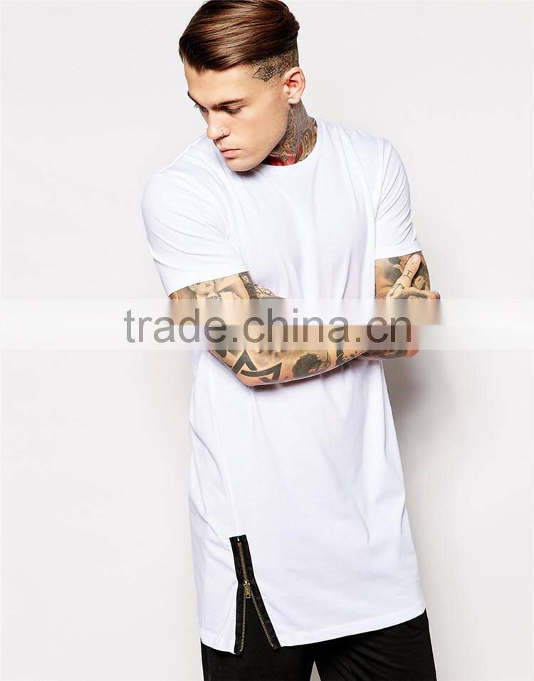 2015 Mens plain white tall tee shirt with zip detail