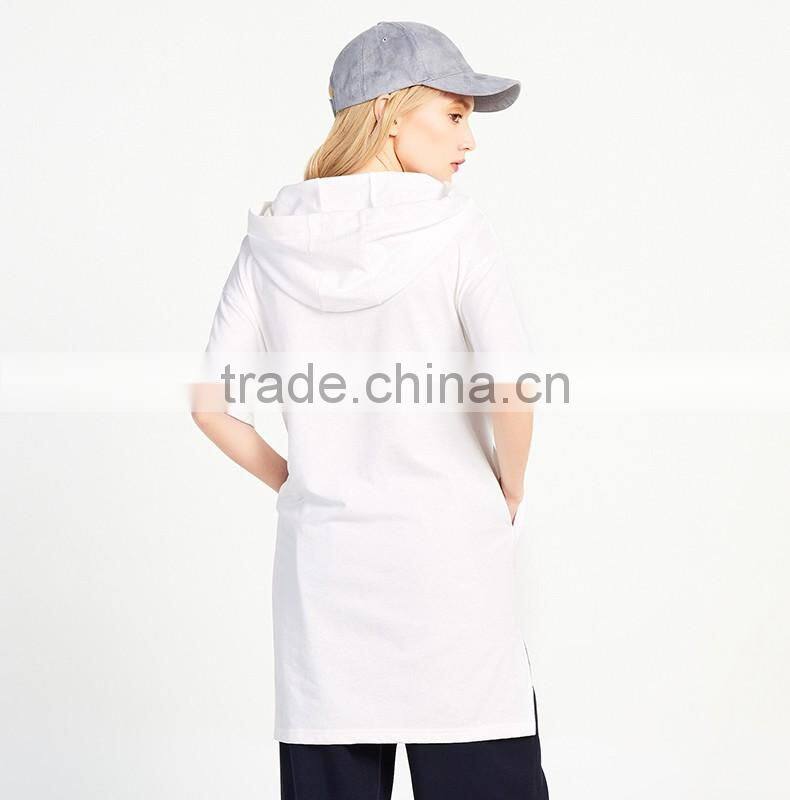 Custom Womens Short Sleeve Printing Casual Oversize Longline Hooded T Shirts hip hop