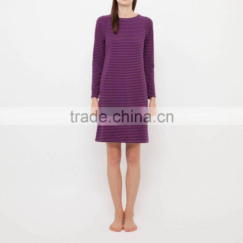 raglan sleeves striped with pocket womens sleepwear gowns