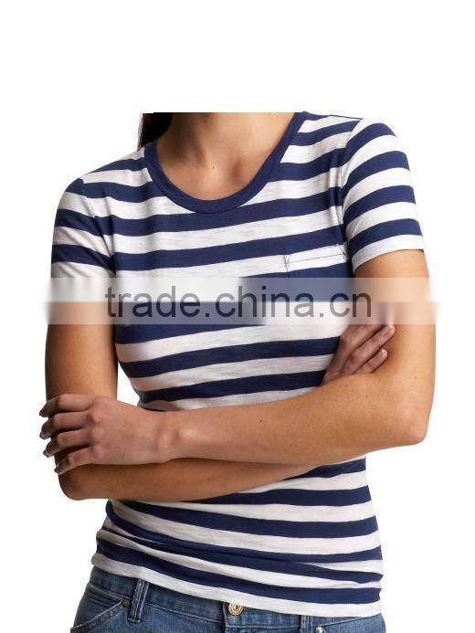 WOMEN'S STRIPED CREW NECK T SHIRT