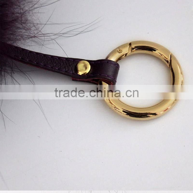 Myfur Fluffy Pompom Bag Pendant Fuzzy Charm Raccoon Fur Ball Leather Strap Keychain Keyring