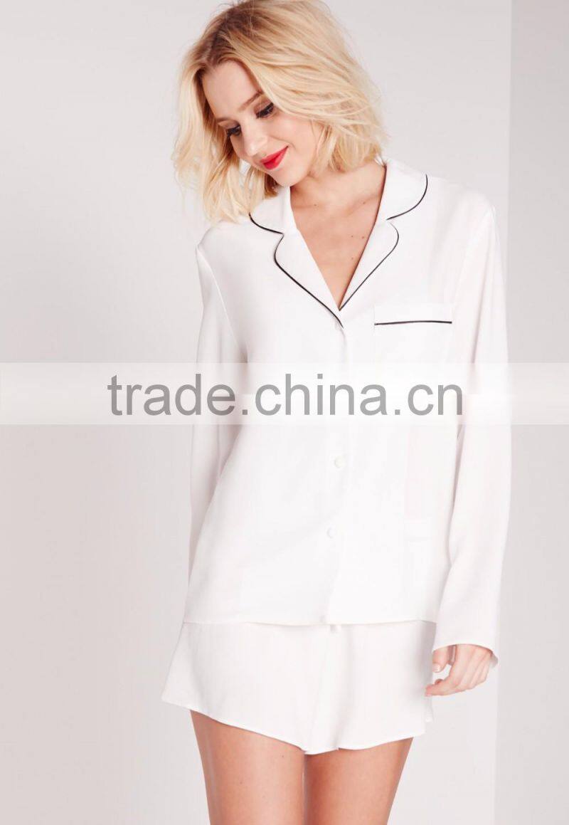 New arrival contrast pipi pyjama set wholesale adult women pajama white