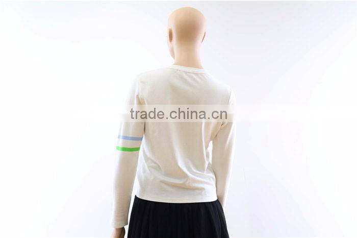 2017 spring white thick long sleeve printed women top blouse