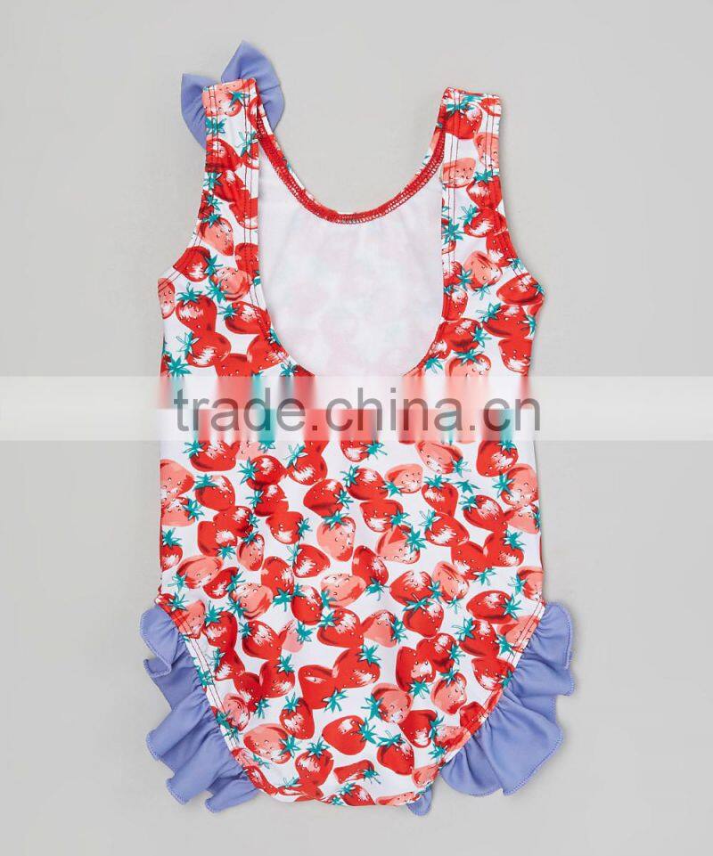 New Summer Girl Swimwear With Red Strawberry Ruffle One-Piece Girl Beachwear Kids Clothes G-NP-S905-365