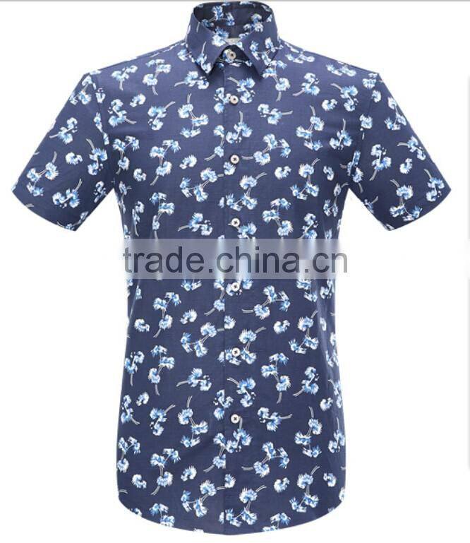 Latest nice floral prining high fashion short sleeves cotton men shirts