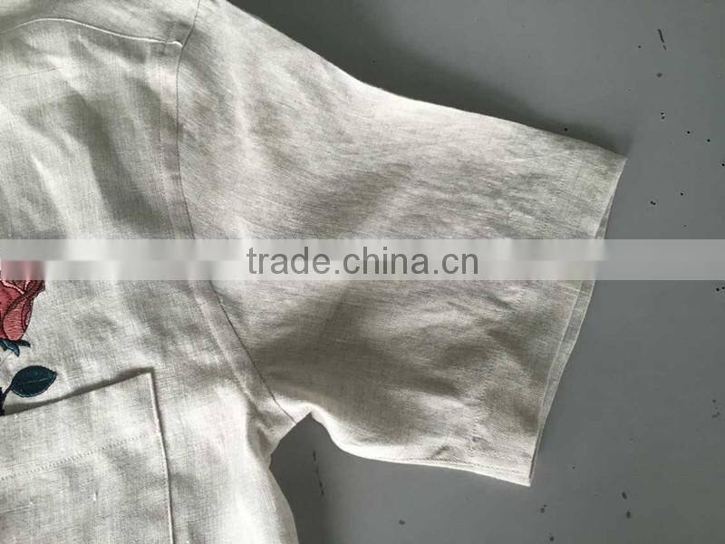Beige linen Mandarin collar special buttonhole Mens casual dress shirts