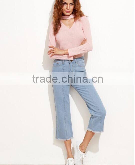 Latest Designs V-Neck Collar Woolen sweater For Ladies