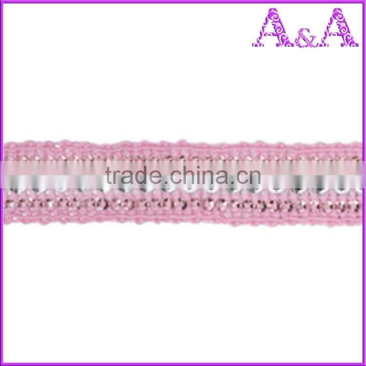 Fashion rhinestone and beading trim by the yard, new design beads crystal decorative trim wholesale, trimmings for dresses