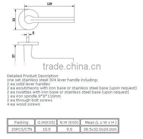 LH029:Trust Stainless Steel Solid Lever Handle with Escutcheon