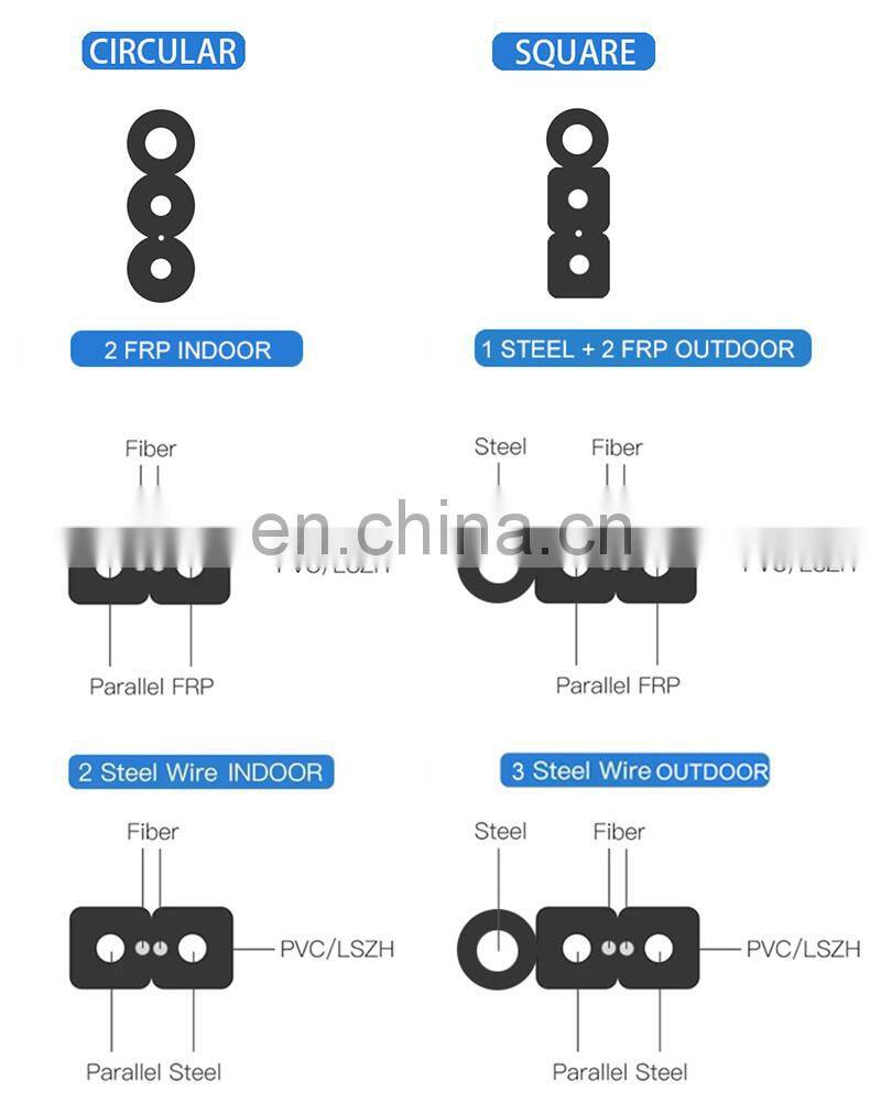 Manufacturers Optic cabl 4core Cheap Ftth Drop Cable1 2 Core Cables Outdoor Fiber Optic