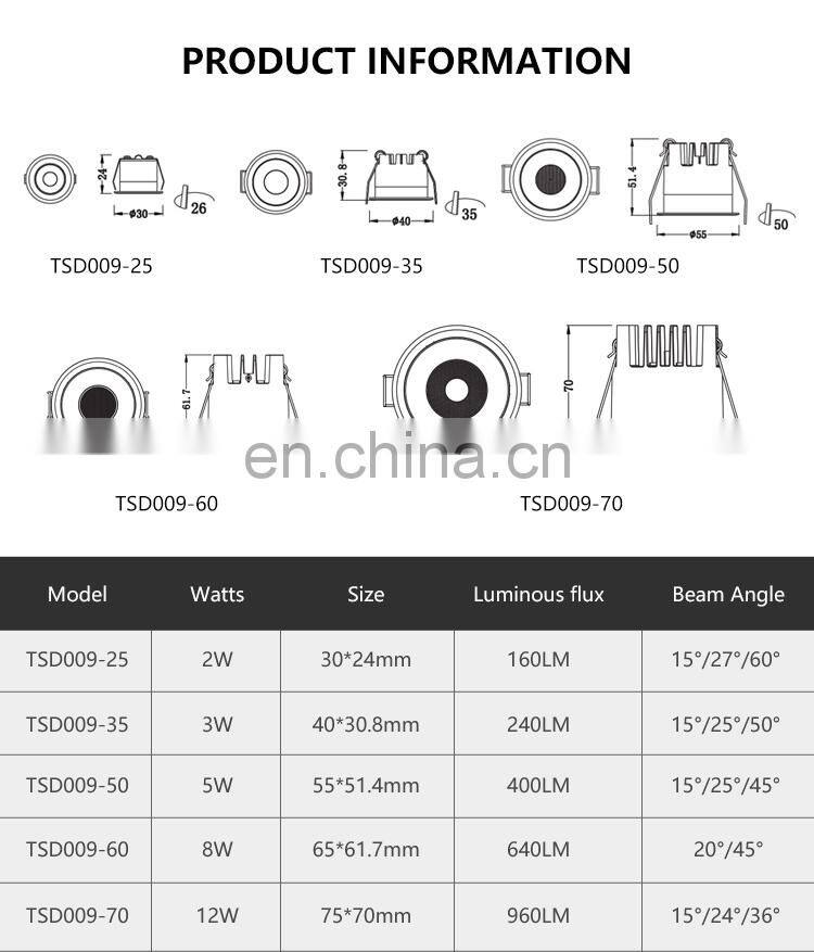 High Quality Aluminum Recessed Mini Ceiling Lamp Showroom Warehouse Museum 3W LED Down Light