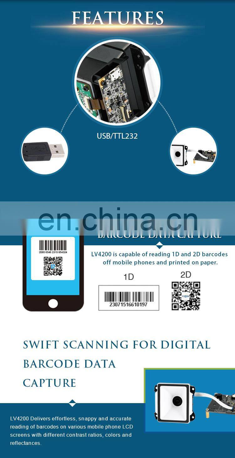 2D QR Code Fixed Mount Barcode Scanner Module QR Code for Bus Payment System Usb White LED 3.0~5.5VDC 752*480 CMOS 300 Scans/sec