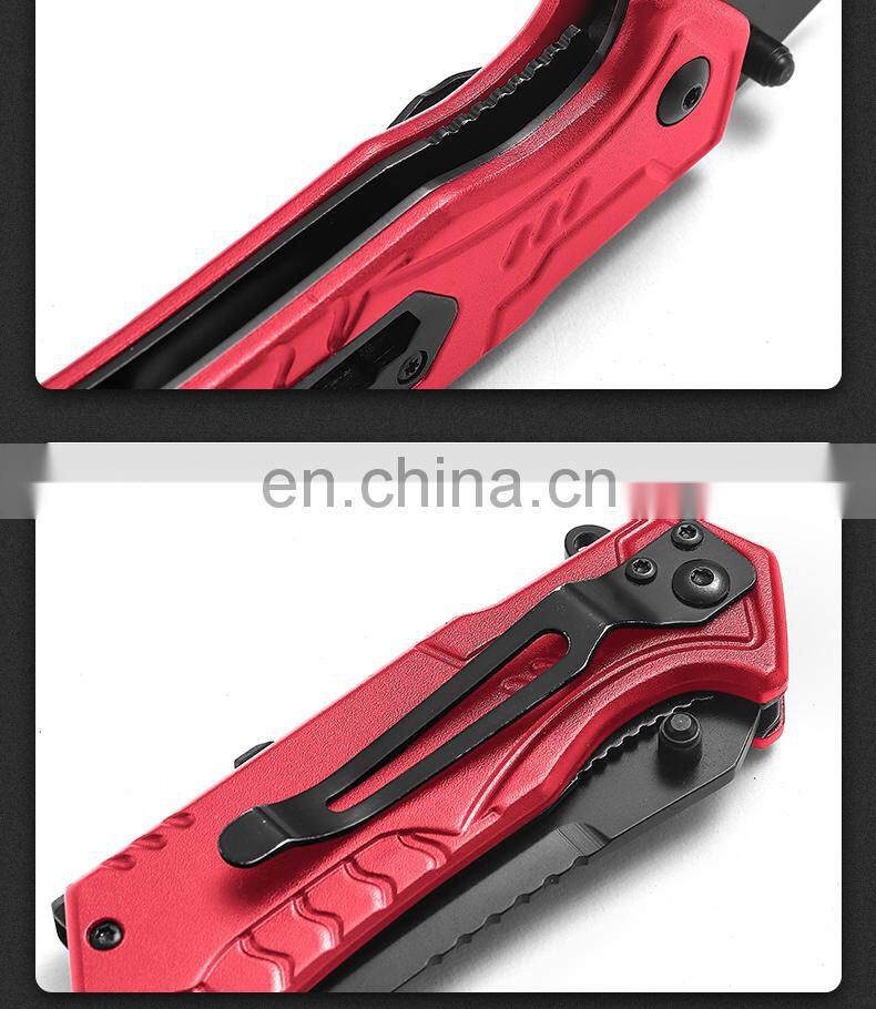 New Outdoor Survival Folding Knife Camping Self-defense Knife With Belt Clamp Grindstone Window Breaker Multi-functional Tool
