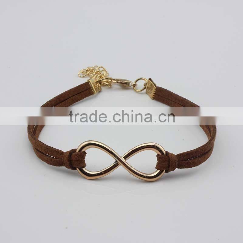 Big Gold Infinity Braided Leather Bracelet Lobster Claw Clasp Black Men Jewelry
