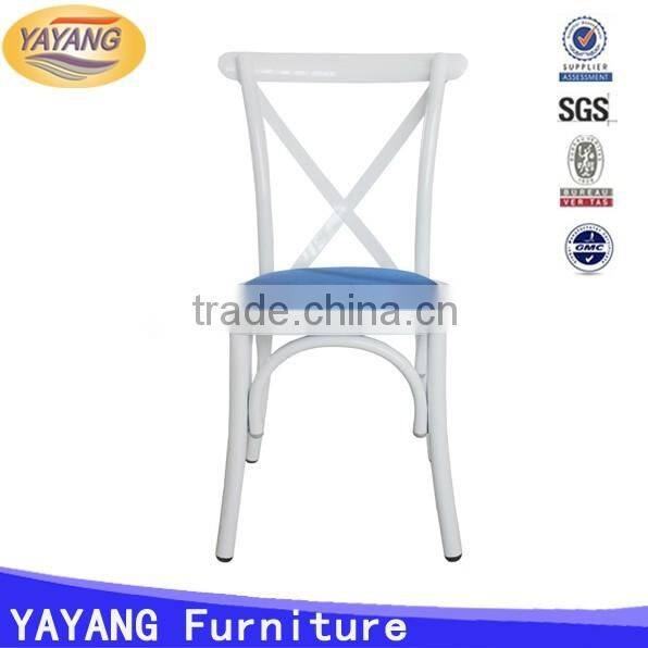 Popular metal iron PU leather seat straw cross back chair stacking in dining chairs