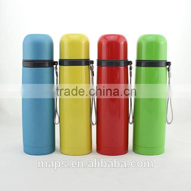 350ml/500ml stainless steel vacuum flask with Pu leather bullet shape thermo flask
