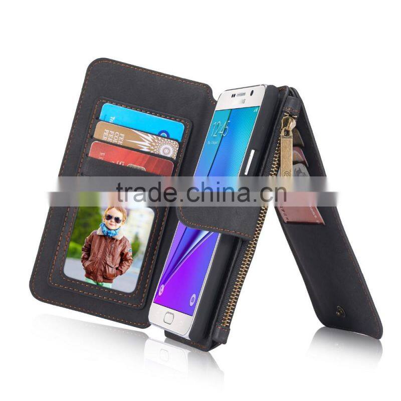 Caseme PU leather case with zipper wallet bag for Samsung NOTE5 multiple card slot stand flip case for NOTE5