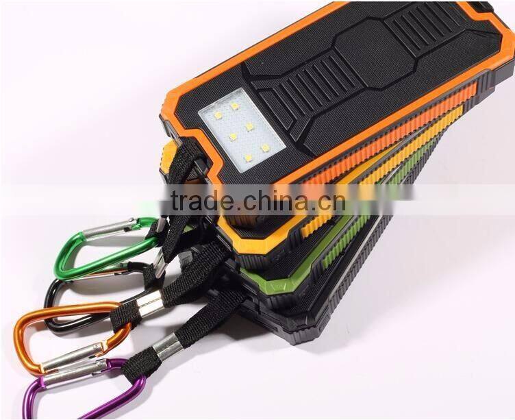 Free Sample Wholesale 20000mAh Outdoor Waterproof Solar Charger Solar Power Bank With Camping LED Light mobile solar charger