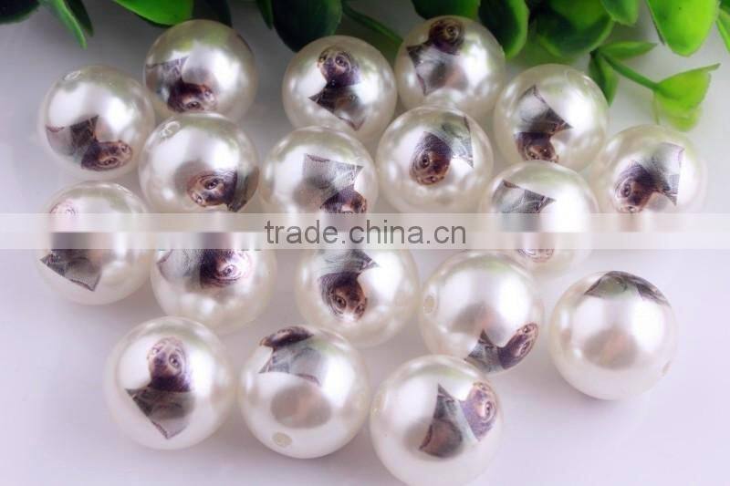 Look!! 2016 Fashion Chunky Round Loose Acrylic Bubblegum Ball 20mm Pearl Print Cartoon Character Large Pearl Beads For Jewelry!