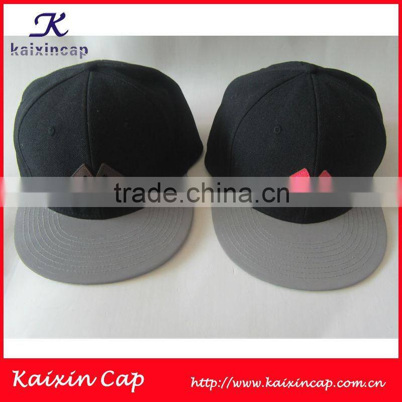 reflective materials custom baby 5 panel cap /custom logo leather patch cap/snapback cap /flat brim cap /leather strap cap