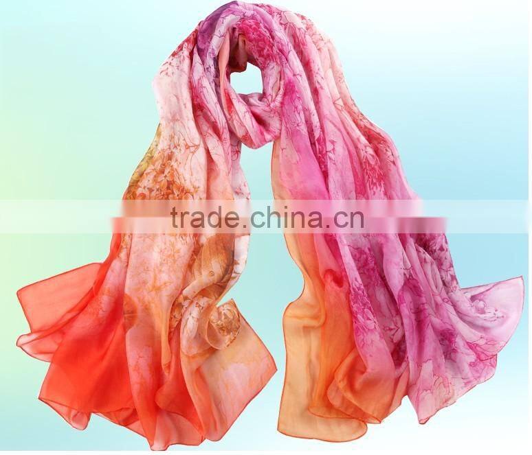 factory OEM New Fashion Accessories Female digital printed silk scarf, 100%silk chiffon scarf shawl ,hangzhou silk scarf bandana