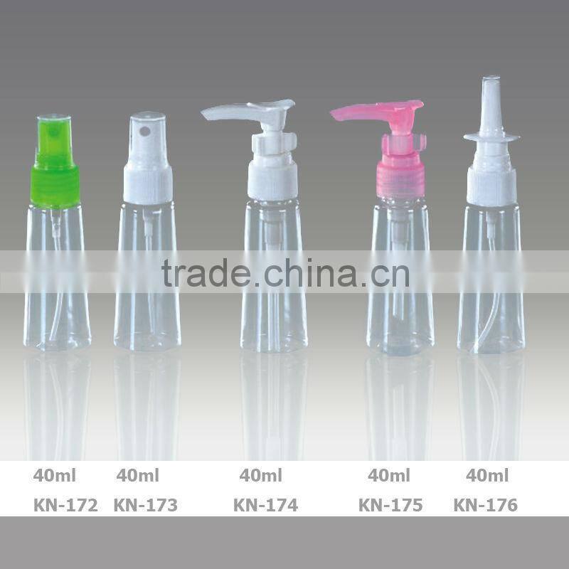 Plastic pet clear lotion bottle for perfume use, lotion bottle with sprayer